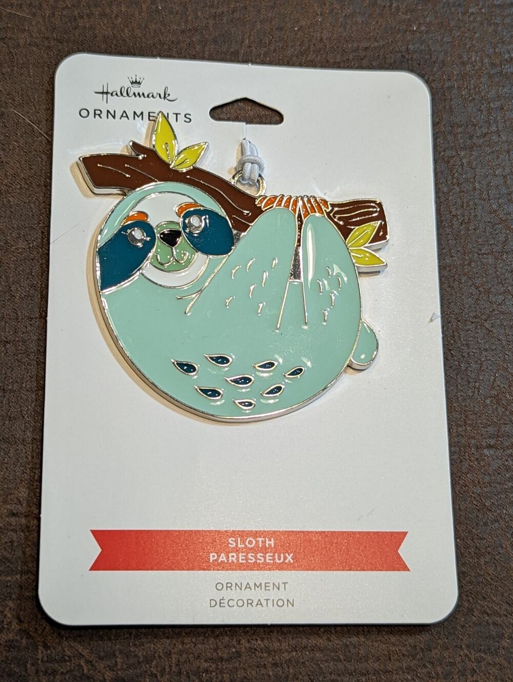 Hallmark Hanging Sloth Ornament Metal Enameled Christmas NEW